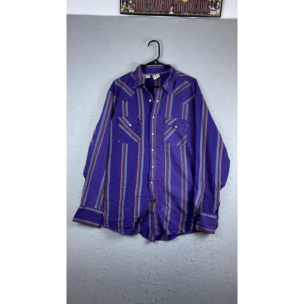 Western Frontier Shirt Mens Big 2XLT Purple Stripe Long Sleeve Snap Western